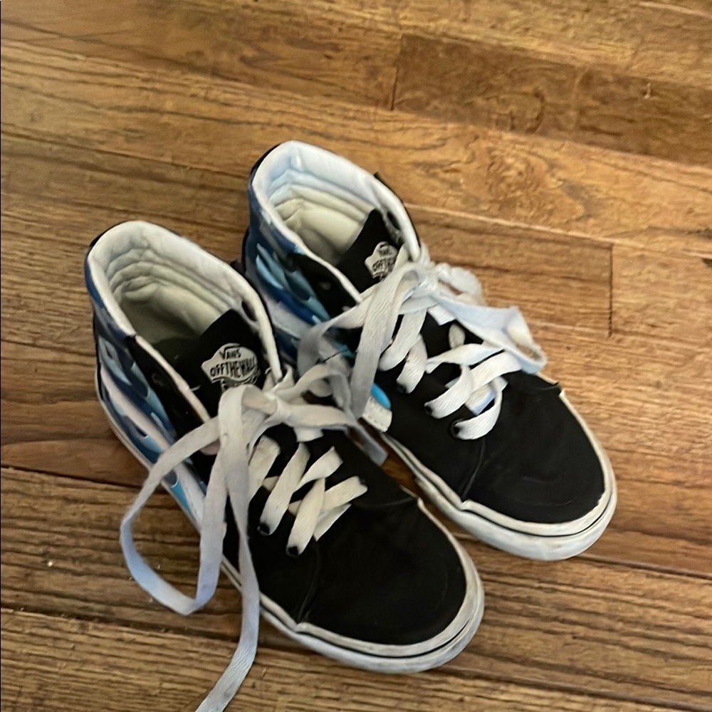Vans Black and Blue Flames Hi Top Sneakers